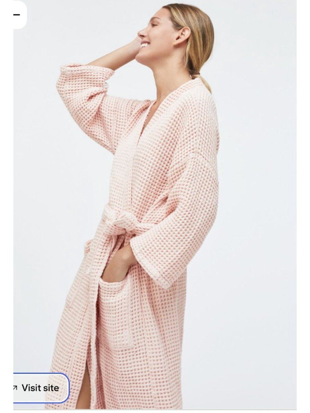 Oysho Womens Robe S Light pink Textured Waffle Knit Belted Bathrobe 0813/886 NWT